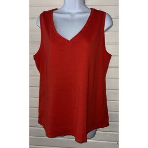 CHICOS Sz 2 (LARGE) Everyday Button Tank V-Neck Cayenne Red 100% Cotton EUC